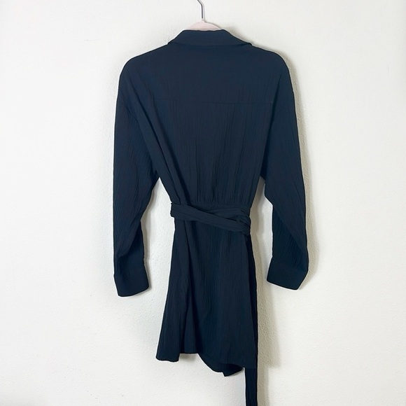 Zara Black Collared V-Neck Long Sleeve Mini Wrap Dress  size XL - Picture 2 of 10